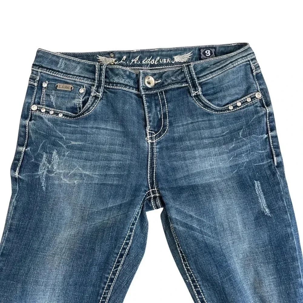 La Idle USA Jeans rhinestones metal embellished • Size 9 • 31/34 - Picture 2 of 8